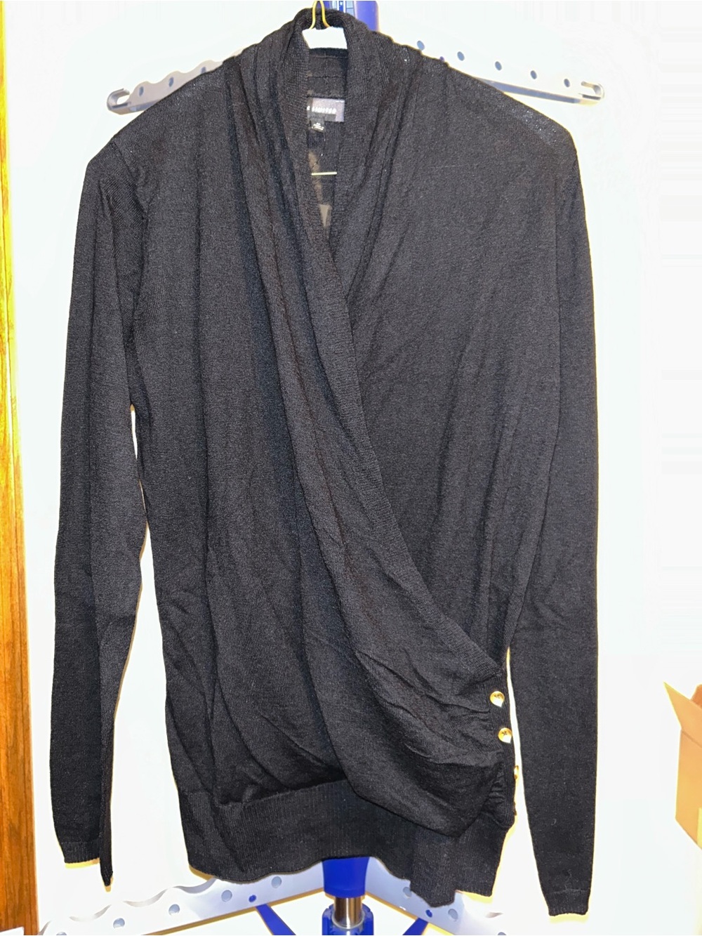 NWT The Limited Black Wrap V-Neck Sweater with Side Button Detail Medium
